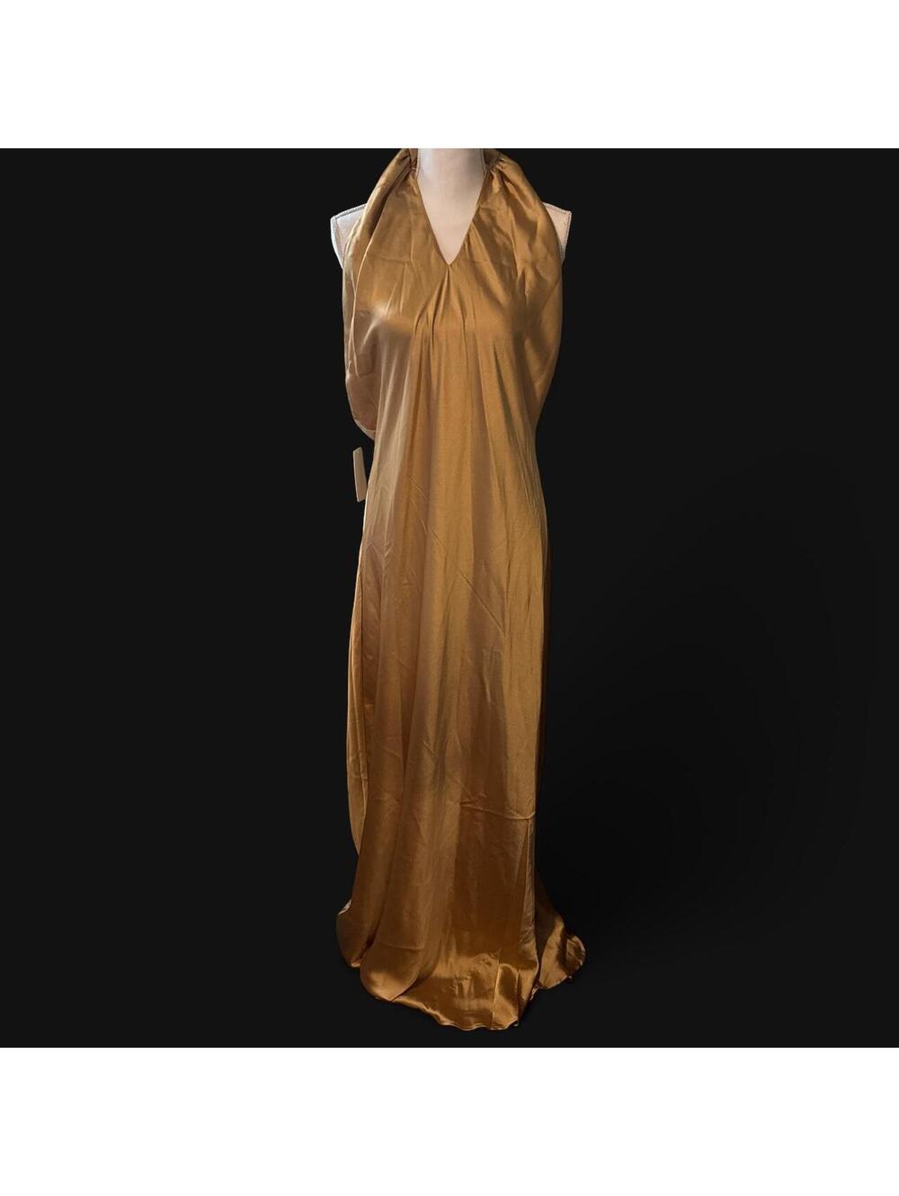 NWT Show Me Your Mumu Halter Maxi Dress XL Gold Satin